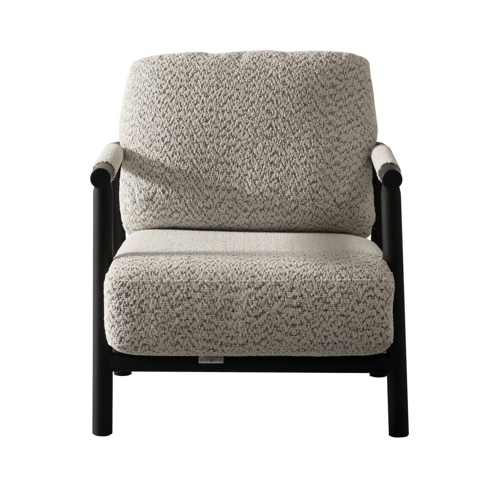 Cid Bali 28 Inch Accent Chair, Gray Polyester, Cushions, Black Metal, Wood