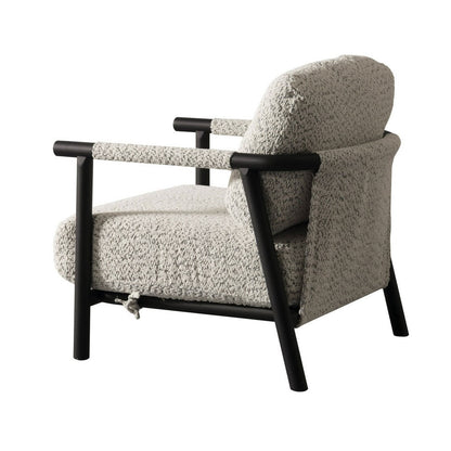 Cid Bali 28 Inch Accent Chair, Gray Polyester, Cushions, Black Metal, Wood
