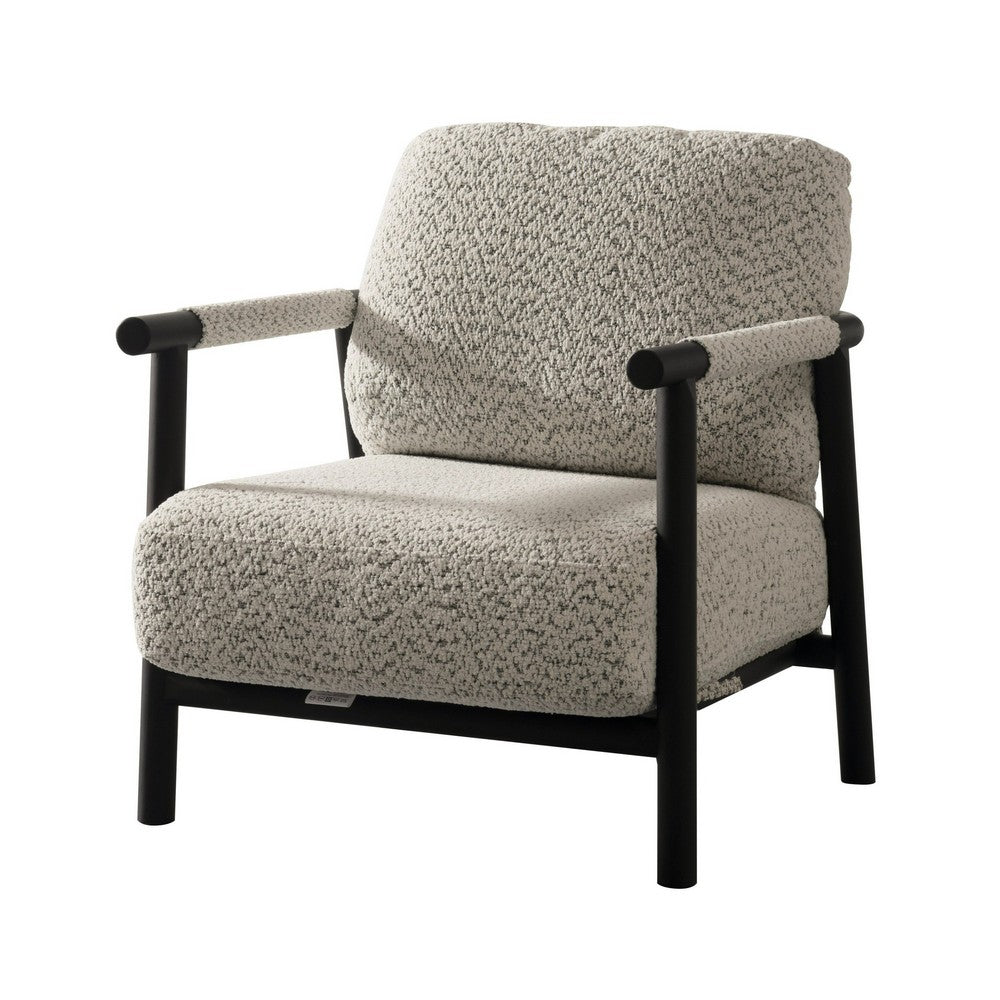 Cid Bali 28 Inch Accent Chair, Gray Polyester, Cushions, Black Metal, Wood
