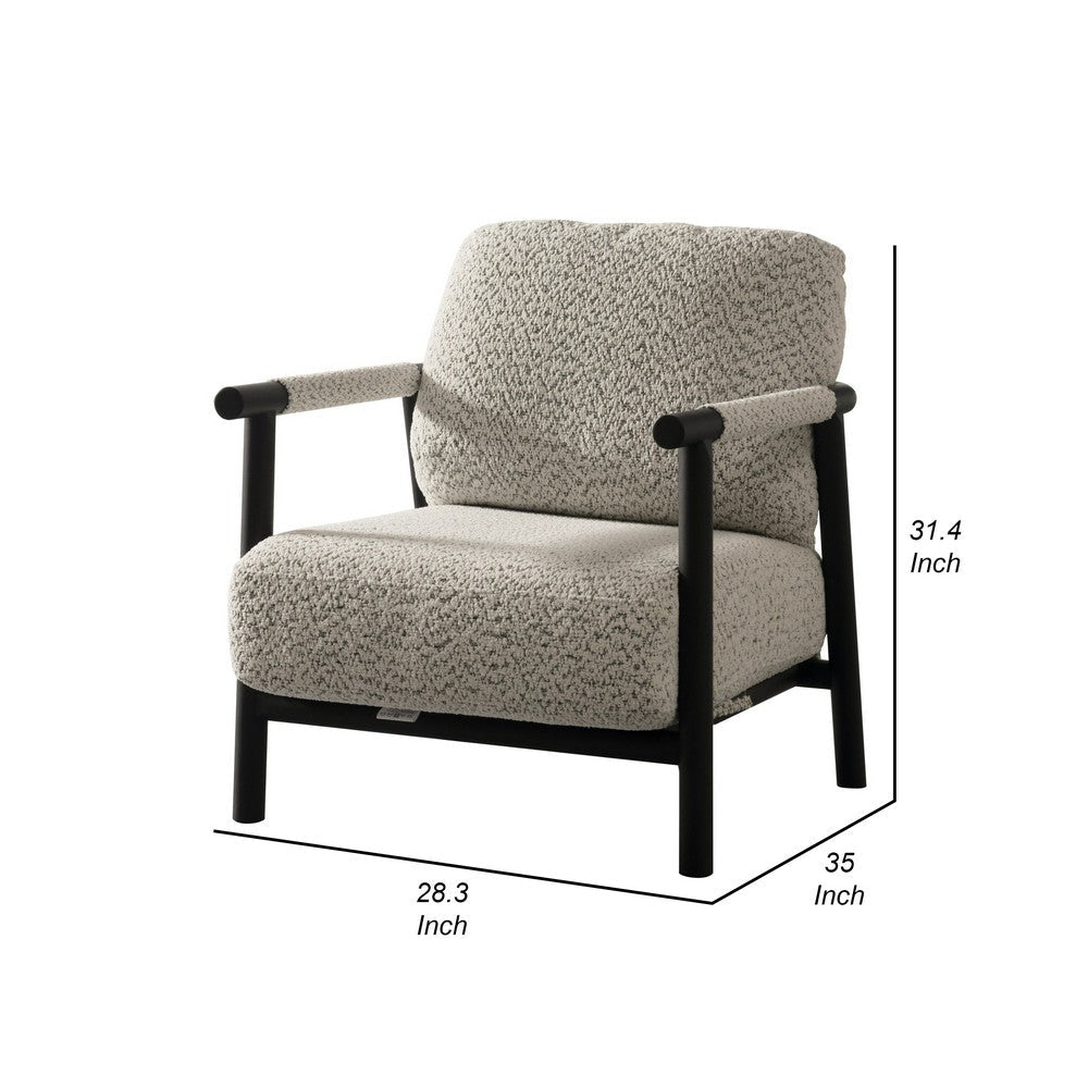 Cid Bali 28 Inch Accent Chair, Gray Polyester, Cushions, Black Metal, Wood