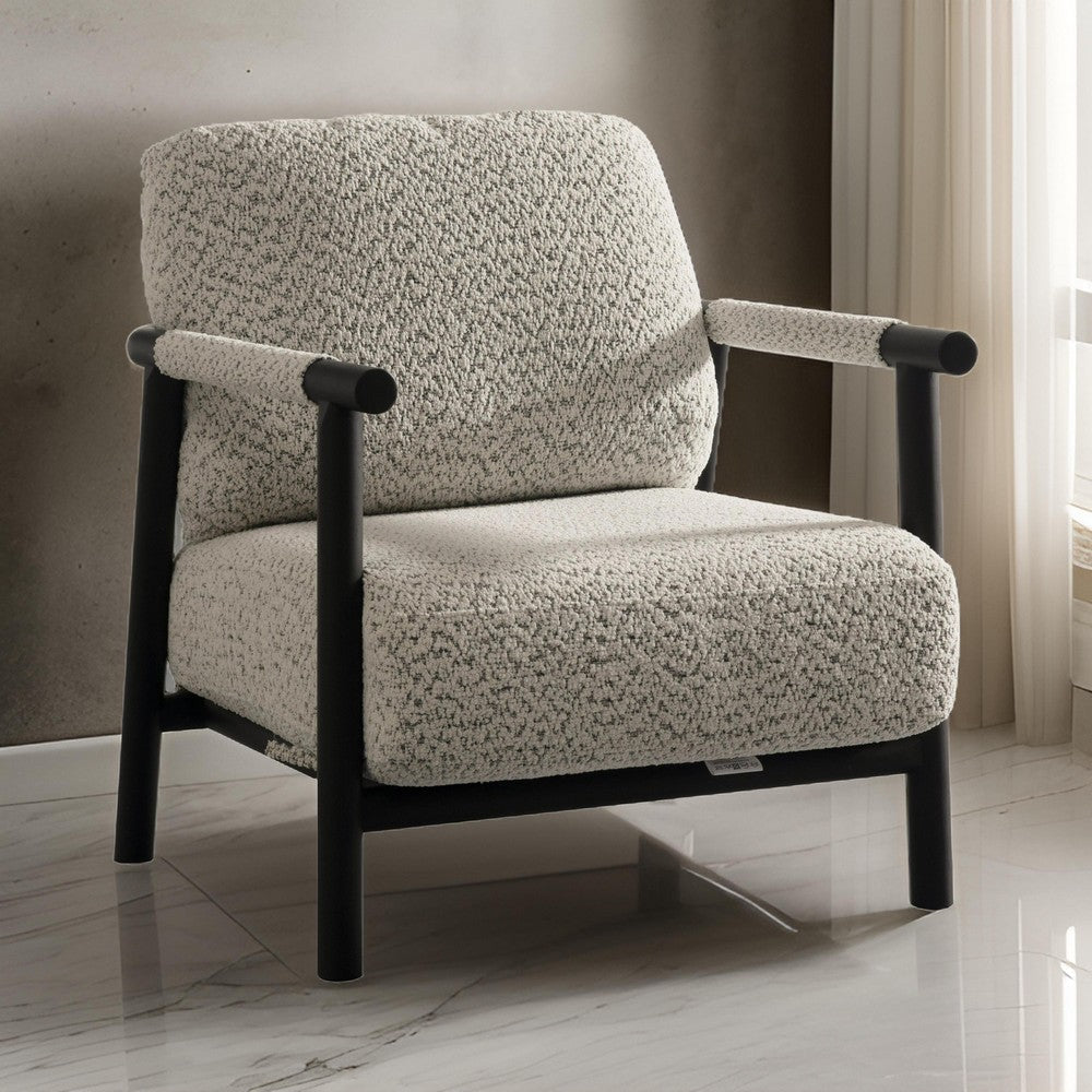 Cid Bali 28 Inch Accent Chair, Gray Polyester, Cushions, Black Metal, Wood