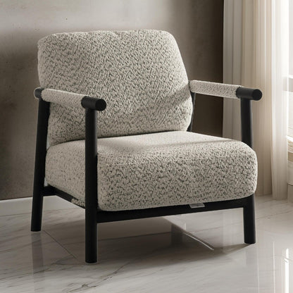 Cid Bali 28 Inch Accent Chair, Gray Polyester, Cushions, Black Metal, Wood