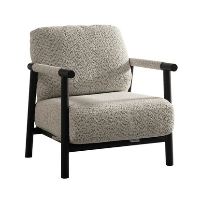 Cid Bali 28 Inch Accent Chair, Gray Polyester, Cushions, Black Metal, Wood