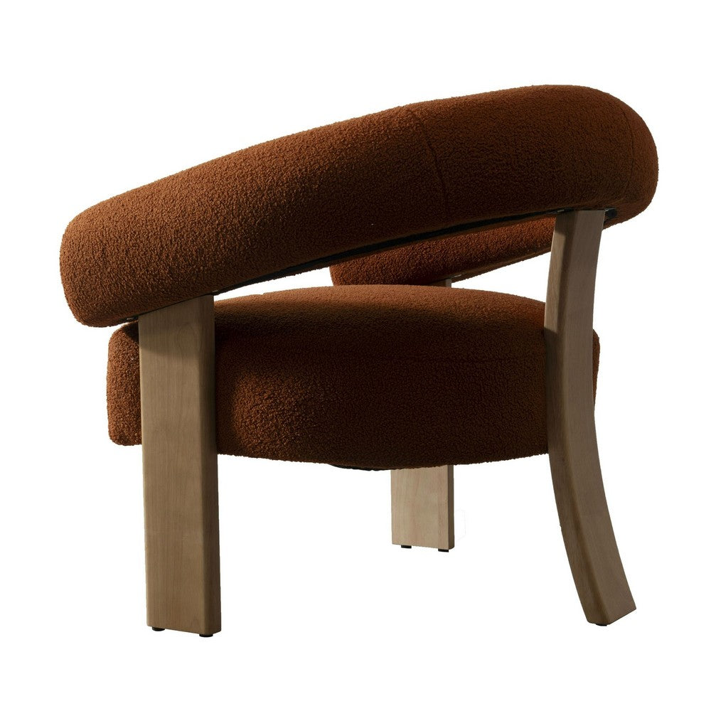 Cid Nico 35 Inch Accent Chair, Rust Brown Polyester, Flat Wood 3 Legs