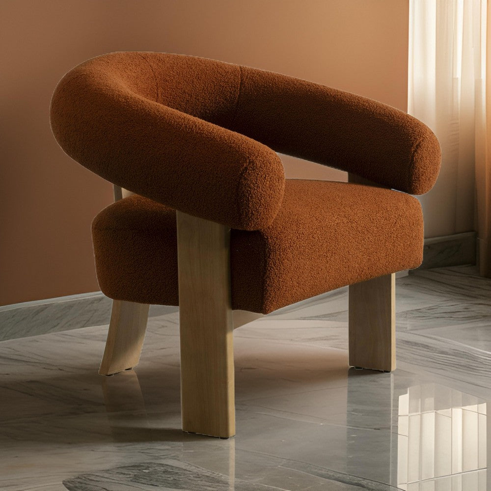 Cid Nico 35 Inch Accent Chair, Rust Brown Polyester, Flat Wood 3 Legs