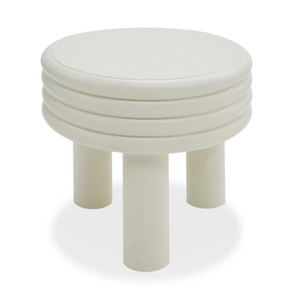 Cid Finley 20 Inch Side End Table, Round Tiered Design, White Gloss Wood