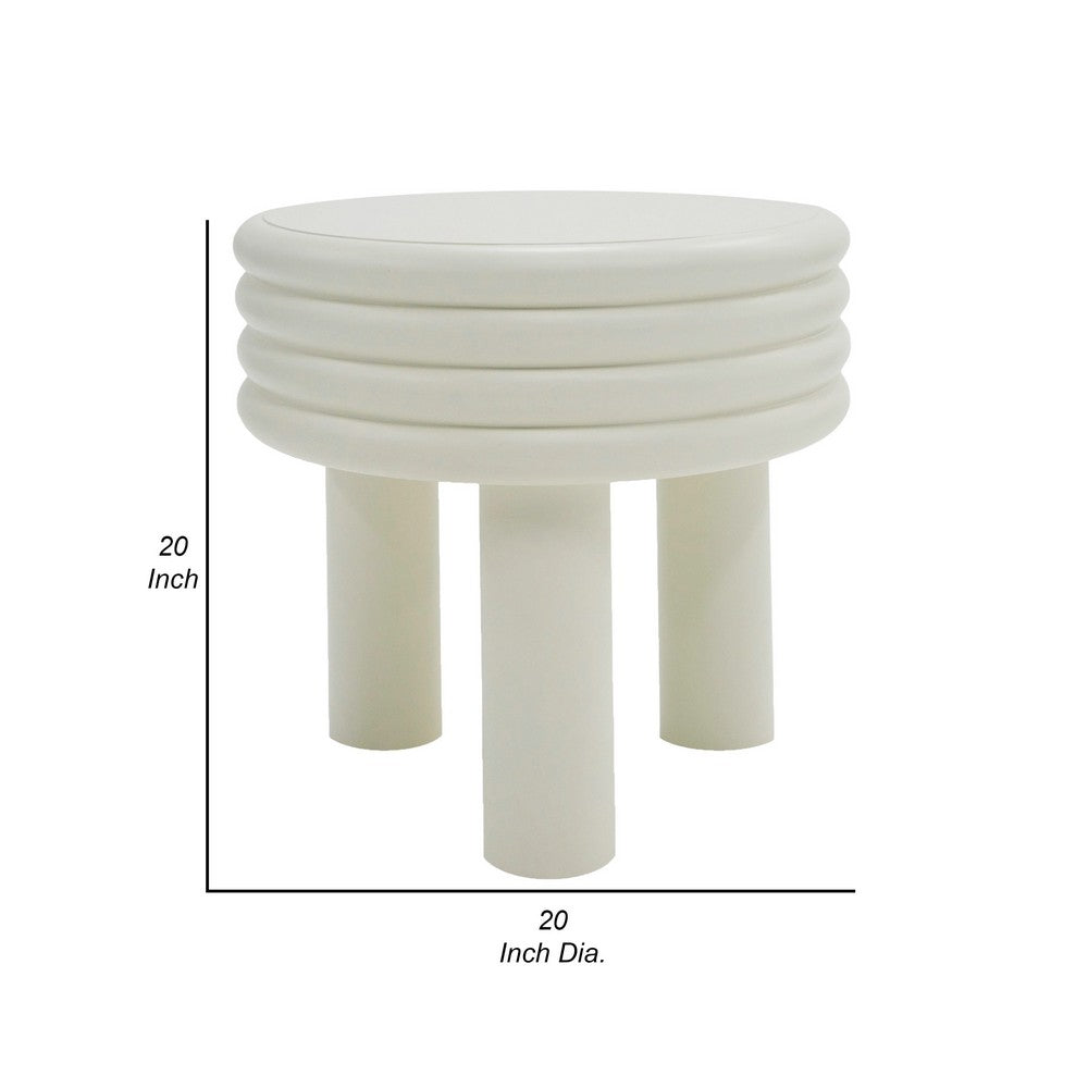 Cid Finley 20 Inch Side End Table, Round Tiered Design, White Gloss Wood