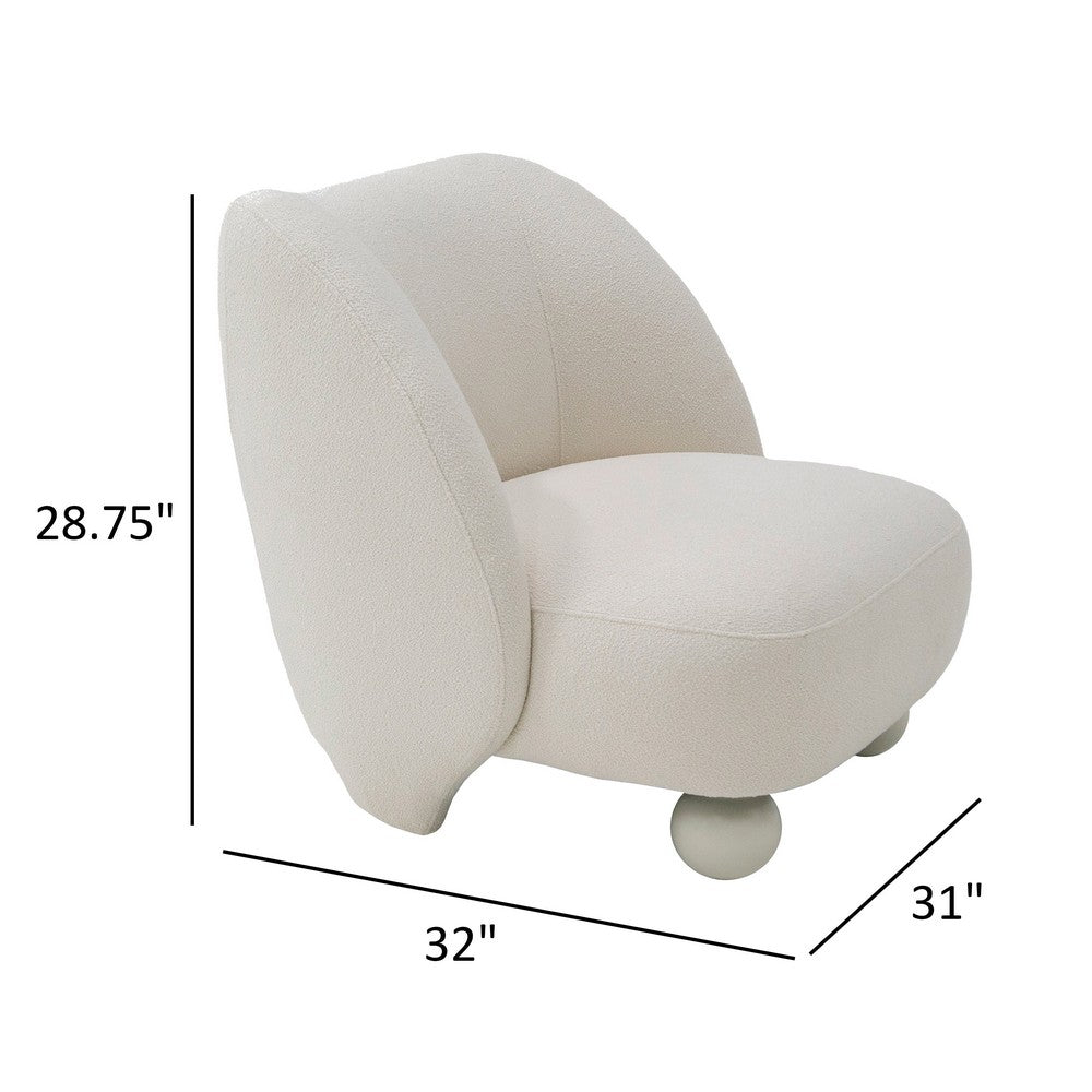 Reno Loy 31 Inch Accent Chair, White Polyester, Modern Round Legs