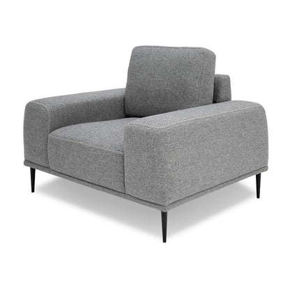 Reno Zica 44 Inch Accent Chair, Gray Polyester, Black Metal Legs, Wood