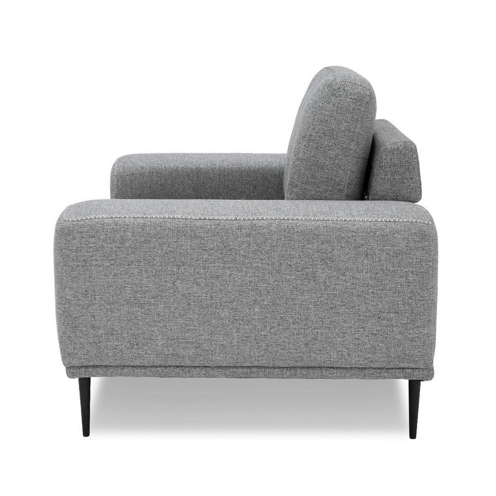 Reno Zica 44 Inch Accent Chair, Gray Polyester, Black Metal Legs, Wood