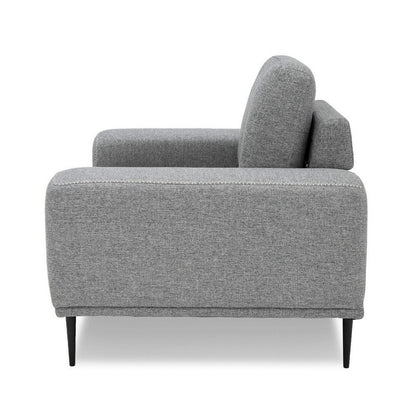 Reno Zica 44 Inch Accent Chair, Gray Polyester, Black Metal Legs, Wood