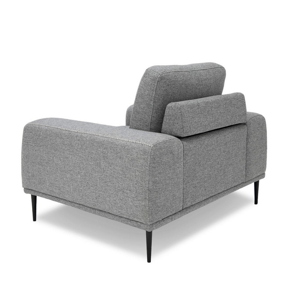Reno Zica 44 Inch Accent Chair, Gray Polyester, Black Metal Legs, Wood