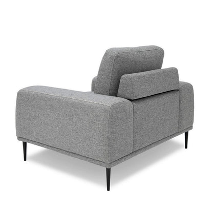 Reno Zica 44 Inch Accent Chair, Gray Polyester, Black Metal Legs, Wood