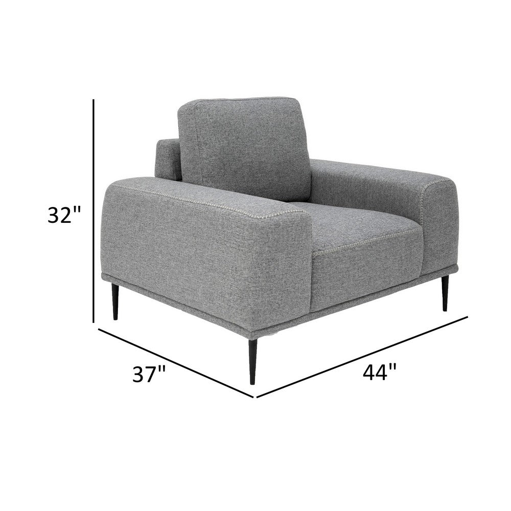 Reno Zica 44 Inch Accent Chair, Gray Polyester, Black Metal Legs, Wood