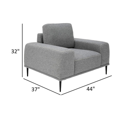 Reno Zica 44 Inch Accent Chair, Gray Polyester, Black Metal Legs, Wood
