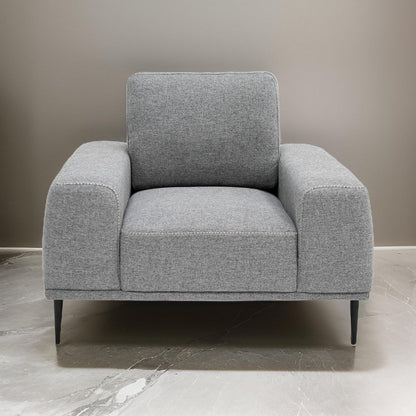 Reno Zica 44 Inch Accent Chair, Gray Polyester, Black Metal Legs, Wood