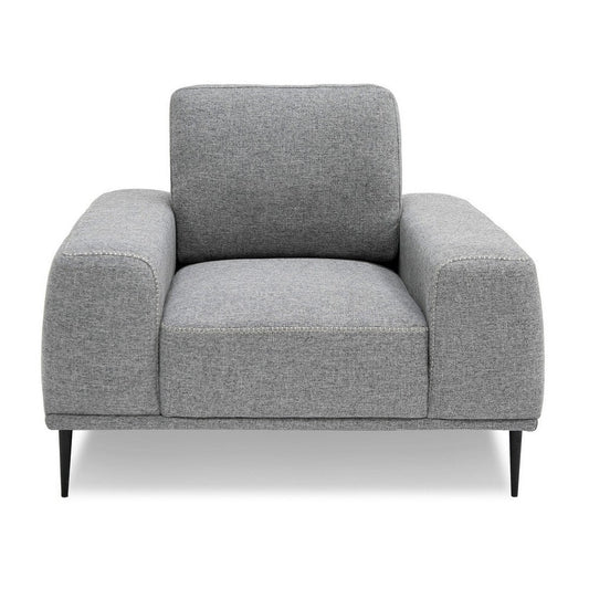 Reno Zica 44 Inch Accent Chair, Gray Polyester, Black Metal Legs, Wood