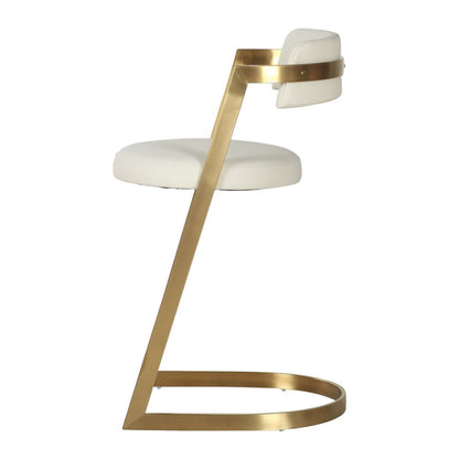 Cid Sandra Counter Height Stool Chair, Beige Pleather, Gold Steel Frame