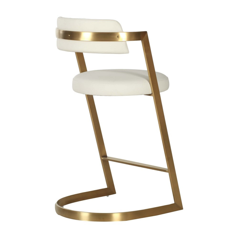 Cid Sandra Counter Height Stool Chair, Beige Pleather, Gold Steel Frame