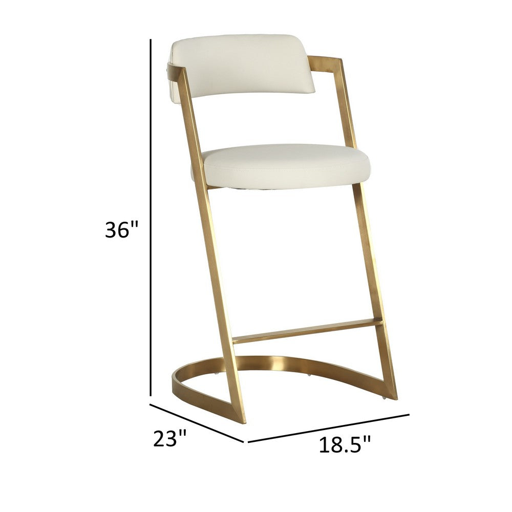 Cid Sandra Counter Height Stool Chair, Beige Pleather, Gold Steel Frame