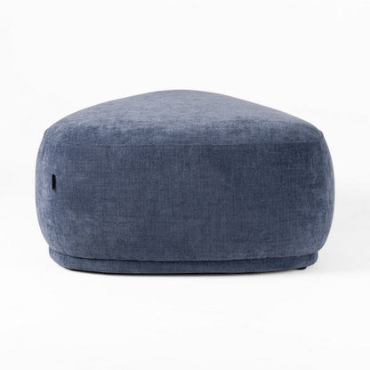 Reno Kini 44 Inch Ottoman, River Rock Shape, Blue Polyester, Wood Frame