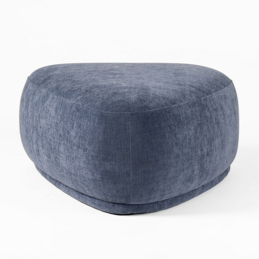 Reno Kini 44 Inch Ottoman, River Rock Shape, Blue Polyester, Wood Frame