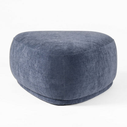 Reno Kini 44 Inch Ottoman, River Rock Shape, Blue Polyester, Wood Frame