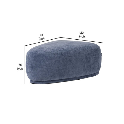 Reno Kini 44 Inch Ottoman, River Rock Shape, Blue Polyester, Wood Frame