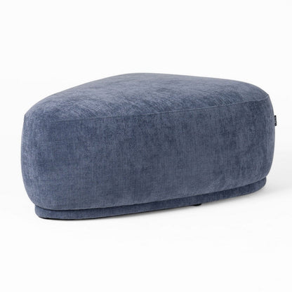 Reno Kini 44 Inch Ottoman, River Rock Shape, Blue Polyester, Wood Frame