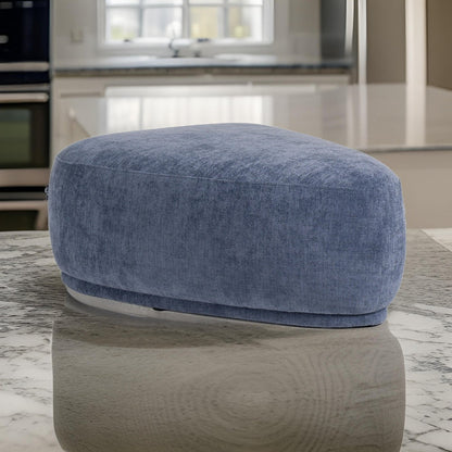 Reno Kini 44 Inch Ottoman, River Rock Shape, Blue Polyester, Wood Frame