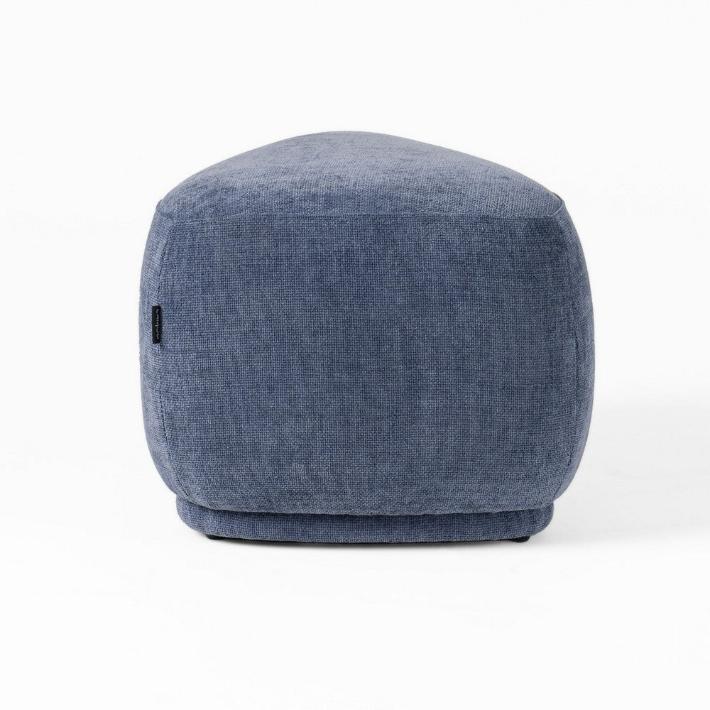 Reno Kini 26 Inch Ottoman, River Rock Shape, Blue Polyester, Wood Frame