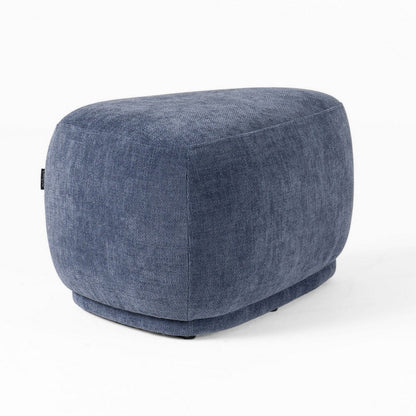 Reno Kini 26 Inch Ottoman, River Rock Shape, Blue Polyester, Wood Frame