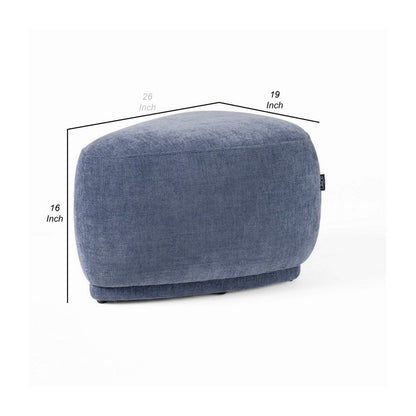 Reno Kini 26 Inch Ottoman, River Rock Shape, Blue Polyester, Wood Frame