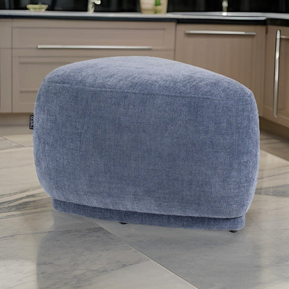 Reno Kini 26 Inch Ottoman, River Rock Shape, Blue Polyester, Wood Frame