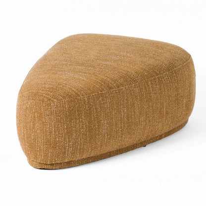 Reno Kini 44 Inch Ottoman, River Rock Shape, Yellow Polyester, Wood Frame
