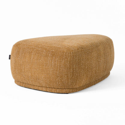 Reno Kini 44 Inch Ottoman, River Rock Shape, Yellow Polyester, Wood Frame