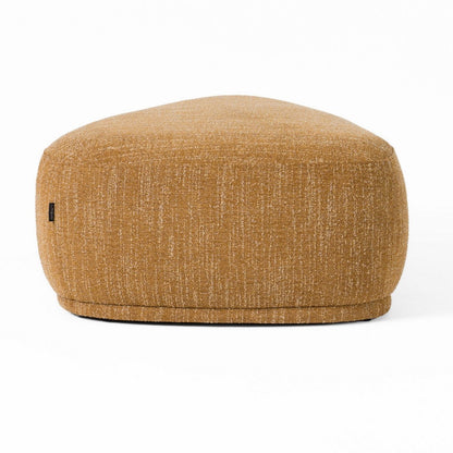 Reno Kini 44 Inch Ottoman, River Rock Shape, Yellow Polyester, Wood Frame