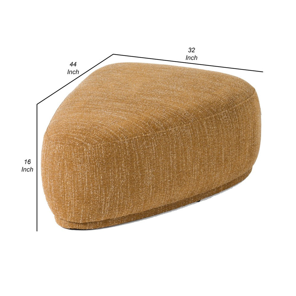 Reno Kini 44 Inch Ottoman, River Rock Shape, Yellow Polyester, Wood Frame