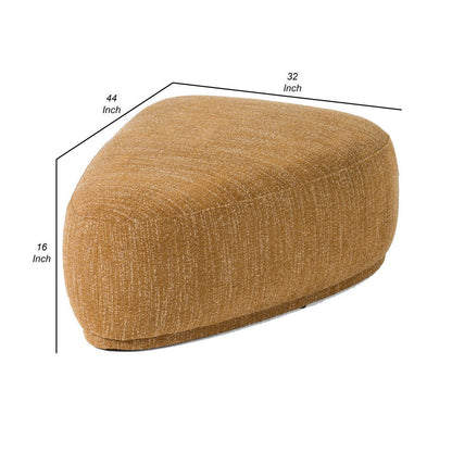 Reno Kini 44 Inch Ottoman, River Rock Shape, Yellow Polyester, Wood Frame