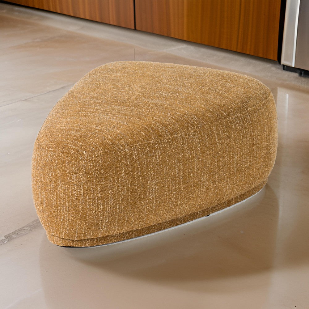 Reno Kini 44 Inch Ottoman, River Rock Shape, Yellow Polyester, Wood Frame