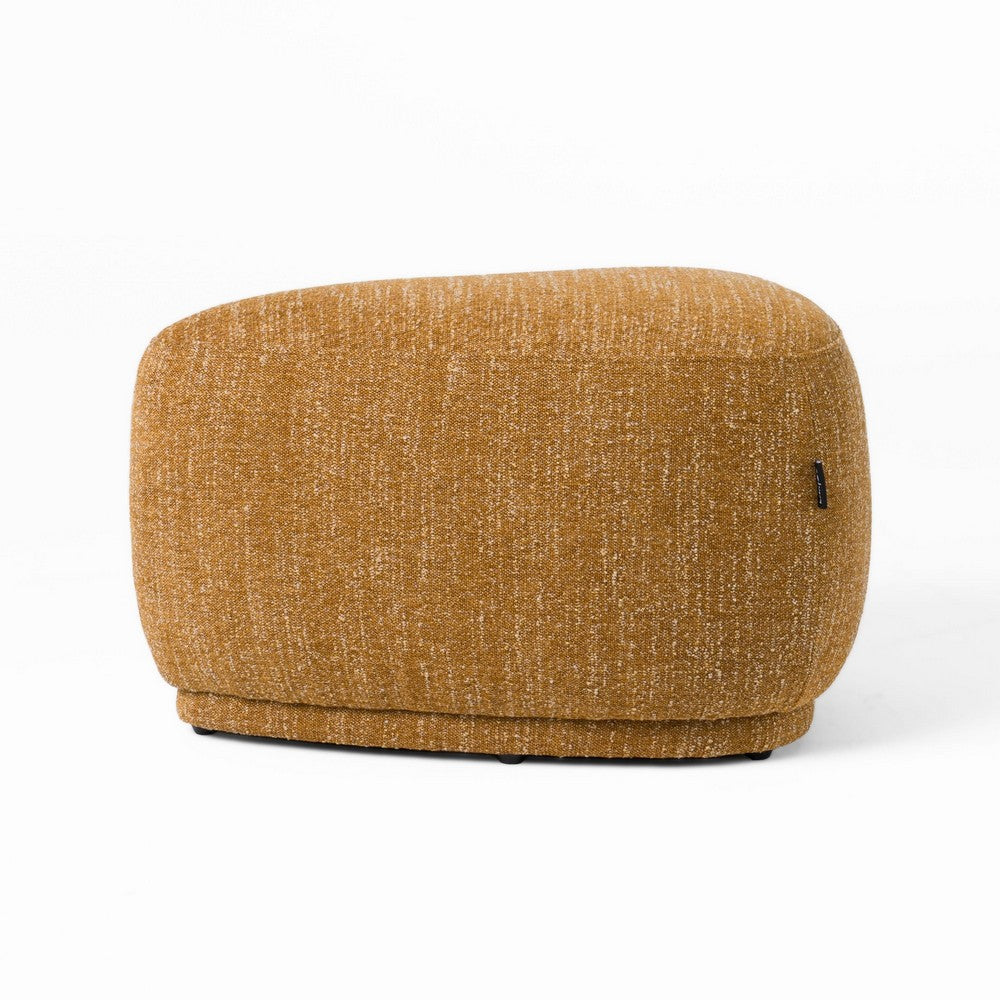 Reno Kini 26 Inch Ottoman, River Rock Shape, Yellow Polyester, Wood Frame