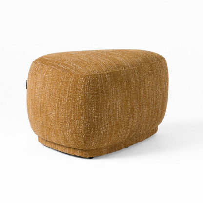 Reno Kini 26 Inch Ottoman, River Rock Shape, Yellow Polyester, Wood Frame