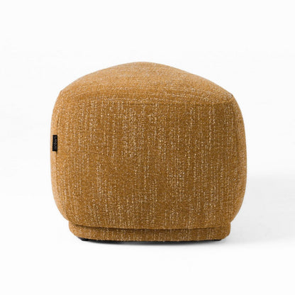 Reno Kini 26 Inch Ottoman, River Rock Shape, Yellow Polyester, Wood Frame