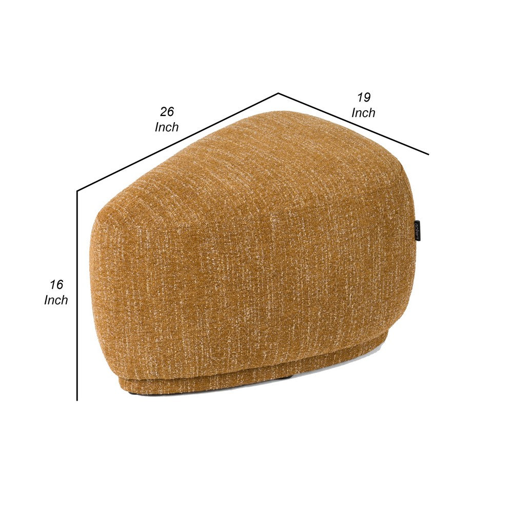 Reno Kini 26 Inch Ottoman, River Rock Shape, Yellow Polyester, Wood Frame