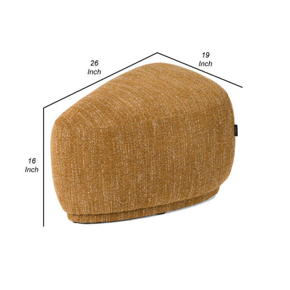 Reno Kini 26 Inch Ottoman, River Rock Shape, Yellow Polyester, Wood Frame