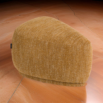 Reno Kini 26 Inch Ottoman, River Rock Shape, Yellow Polyester, Wood Frame