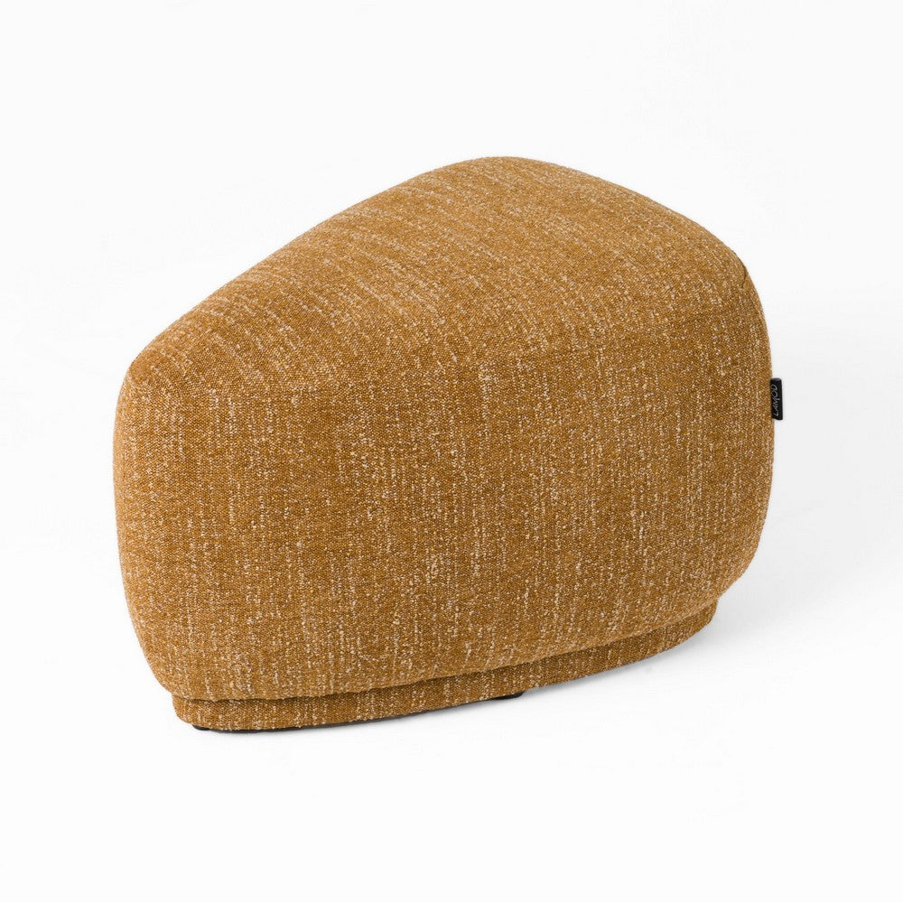 Reno Kini 26 Inch Ottoman, River Rock Shape, Yellow Polyester, Wood Frame