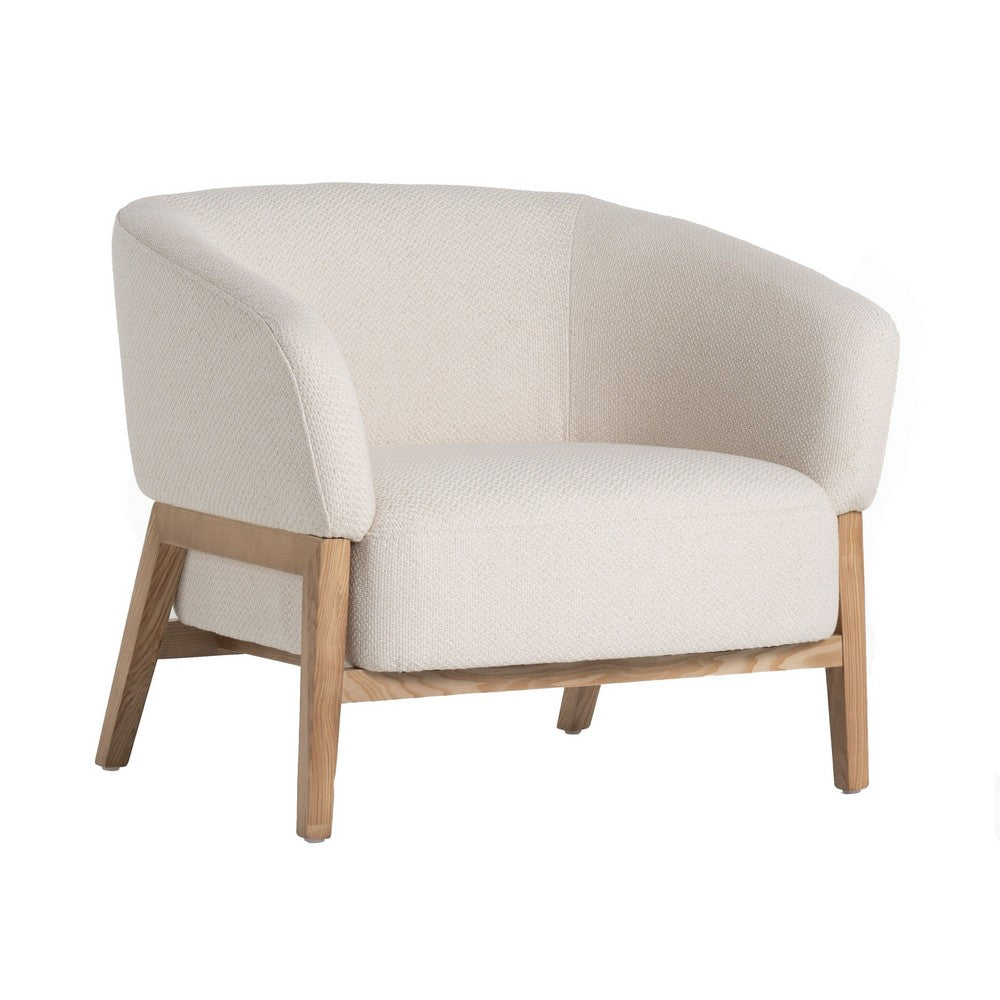 Reno Gis 33 Inch Accent Chair, Off White Fabric, Foam, Solid Wood Frame