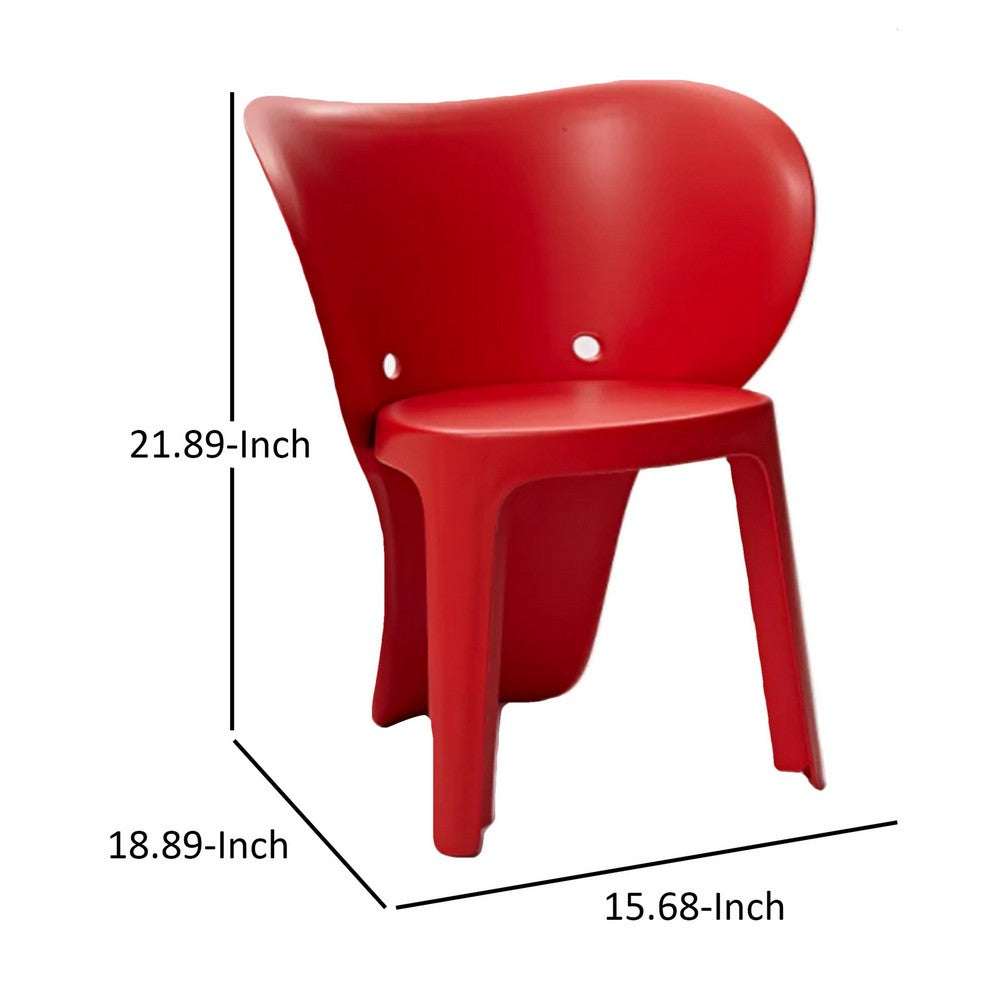Fyna 16 Inch Kids Chair Set of 4, Curved Back, Elephant Trunk Design, Red