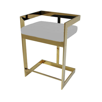 Gei Counter Stool Chair, Low Back, Gray Velvet, Cantilever Gold Metal Frame